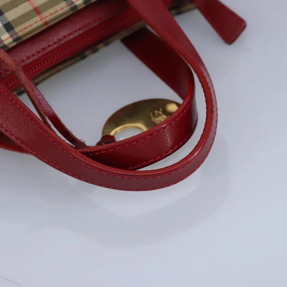 BURBERRY Nova Check Hand Bag Canvas Beige Red - Picture 12 of 16